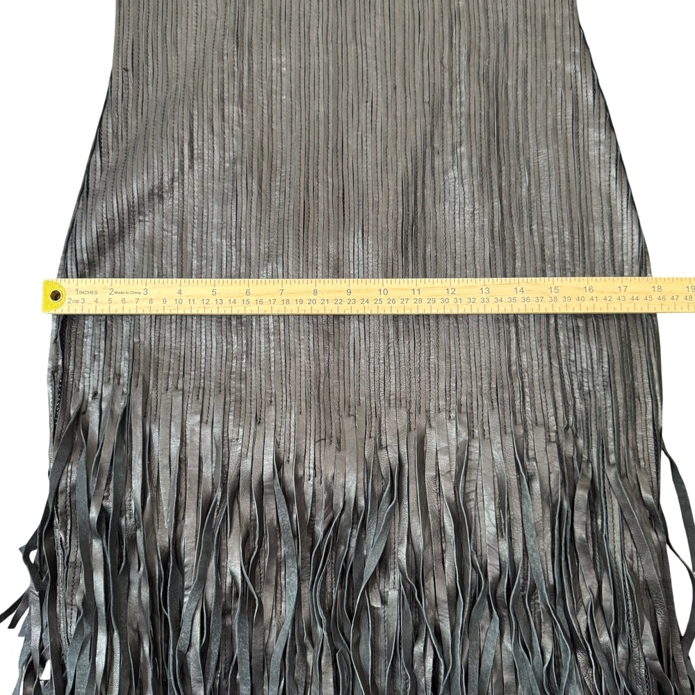 Elie Tahari Womens Black Lamb Leather Fringe Mesh Sleeveless Midi Dress Size 8 - Picture 8 of 9